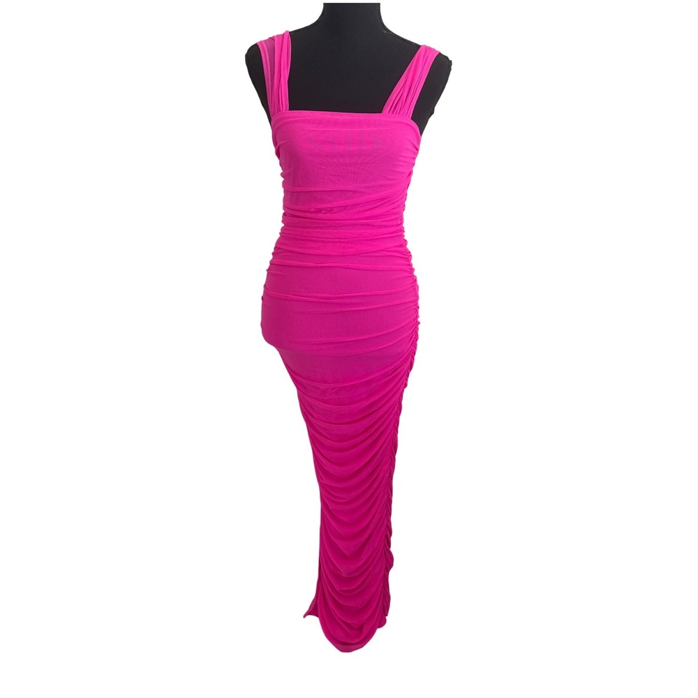SHEIN Womens Hot Pink Ruched Bodycon Maxi Dress M Resort Vacation Barbiecore